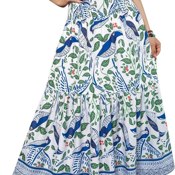 Women's Boho Skirt Elastic High Waist Pleated A-Line Flared Maxi Skirts Womens F - Picture 1 of 6